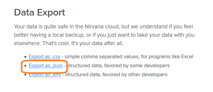 Export data from Nirvana - step 2